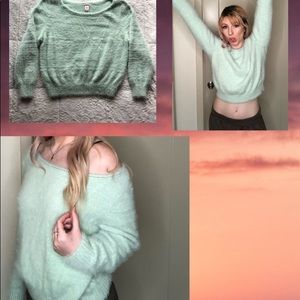 light mint green Victoria’s Secret fuzzy sweater